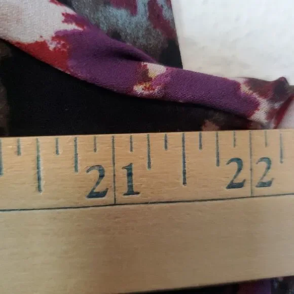 Daniel Rainn Top Long Sleeves Neckline‎ Tie Accent Chiffon Black Abstract Sz L - Picture 10 of 13